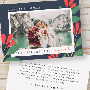 Our First Christmas Engaged Modern Foliage Photo Holiday Card