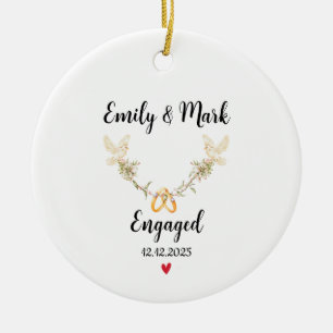 Our First Christmas Engaged, Names & Date Ceramic Tree Decoration