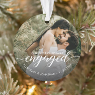 OUR First Christmas Engaged overlay Custom Photo Ornament