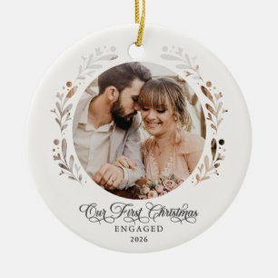 Our First Christmas Engaged Paper Cutout 2-Photo Ceramic Tree Decoration