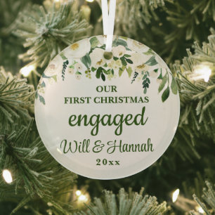Our First Christmas Engaged Personalised Couple Glass Tree Decoration
