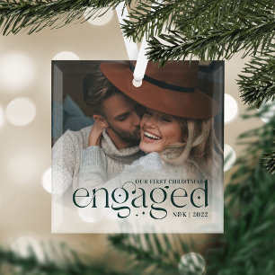 Our First Christmas Engaged Personalised Photo Glass Tree Decoration