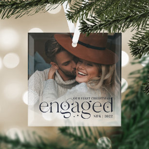 Our First Christmas Engaged Personalized Photo Glass Tree Decoration