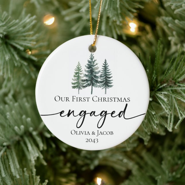 Our First Christmas Engaged Photo Ceramic Tree Decoration (Tree)
