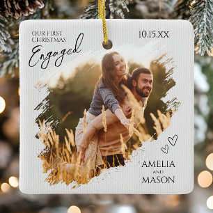Our First Christmas Engaged Photo Christmas Ceramic Ornament