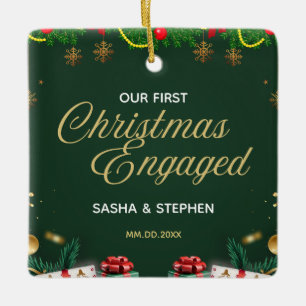 Our First Christmas Engaged Photo For Fiances Ceramic Ornament