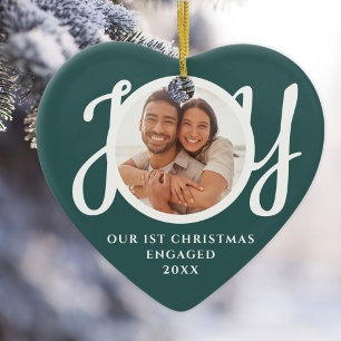 Our First Christmas Engaged Photo Heart-Shaped Ceramic Tree Decoration