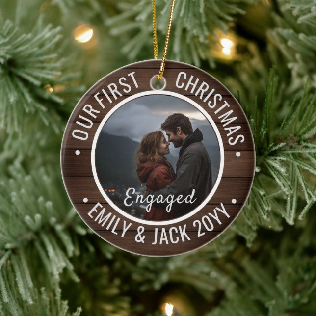 Our First Christmas Engaged Photo Keepsake Ceramic Tree Decoration (Tree)