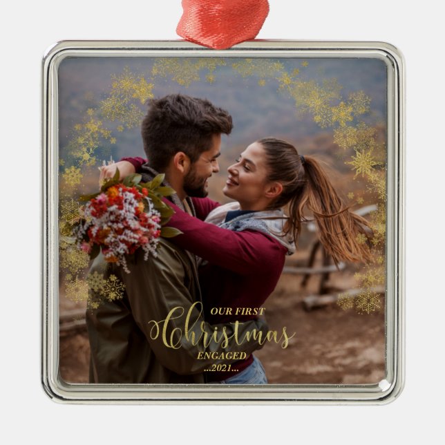 Our First Christmas Engaged Photo Ornament (Front)