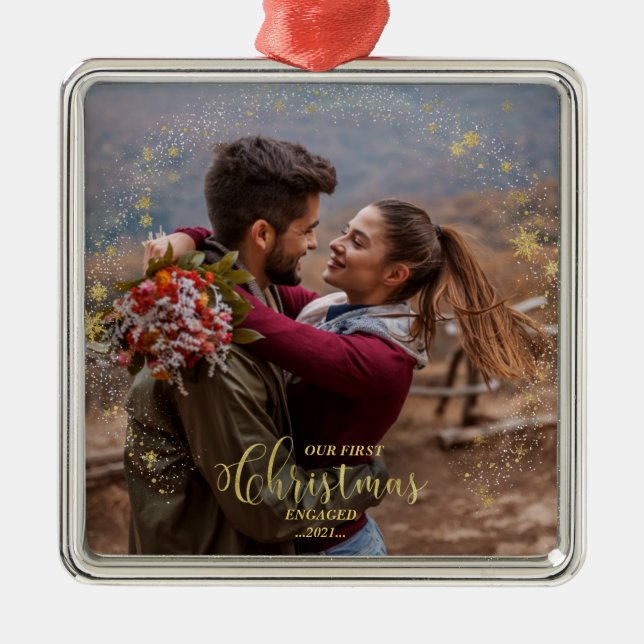 Our First Christmas Engaged Photo Ornament (Front)