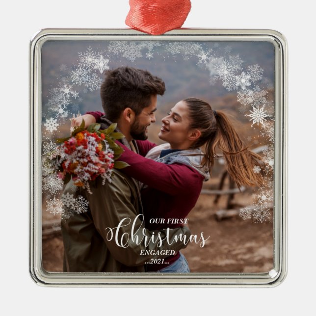 Our First Christmas Engaged Photo Ornament (Front)