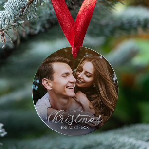 Our First Christmas Engaged Silver Foil Script Ornament