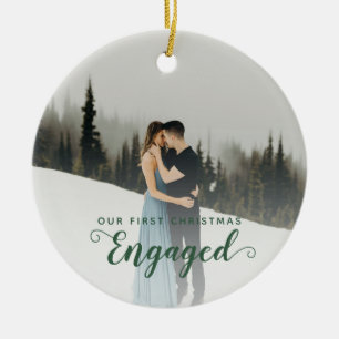 Our First Christmas Engaged Two Sided Photo Couple Ceramic Tree Decoration
