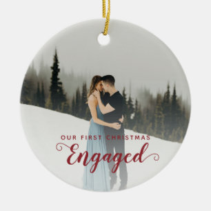 Our First Christmas Engaged Two Sided Photo Couple Ceramic Tree Decoration
