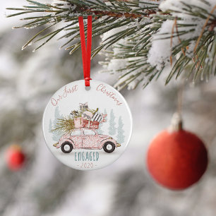 Our First Christmas Engaged Watercolor Car Ceramic Tree Decoration