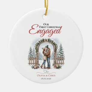 Our First Christmas Engaged Watercolor Couple  Ceramic Tree Decoration