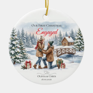 Our First Christmas Engaged Watercolor Couple Ceramic Tree Decoration