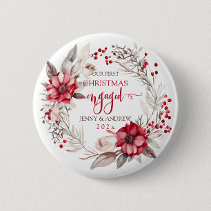 Our first Christmas Engaged wreath 6 Cm Round Badge