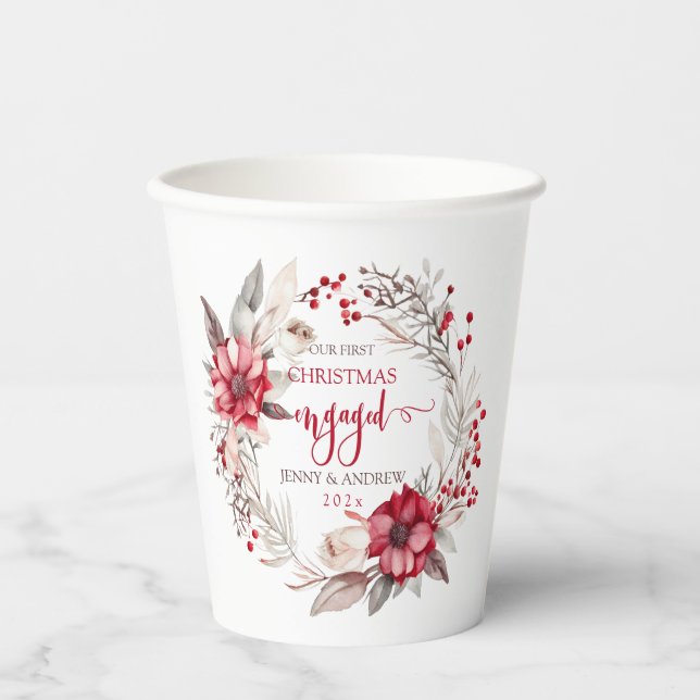 Our first Christmas Engaged wreath Paper Cups (Front)