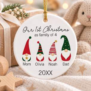 Our First Christmas Family of Four Cute Gnomes Ceramic Tree Decoration