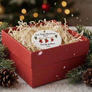 Our First Christmas—Family of Three Stockings 2025 Ceramic Tree Decoration