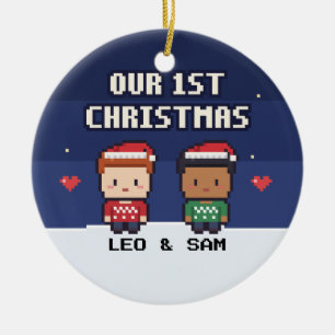 Our First Christmas Gay Couple Pixel Ornament