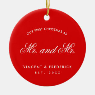 Our First Christmas Gay Newlywed Photo Red Ceramic Tree Decoration