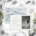 OUR FIRST CHRISTMAS Gold Script Photo Mr. & Mrs. Holiday Card<br><div class="desc">This beautiful, modern Our First Christmas Gold Script Photo Mr. & Mrs. Holiday Card features your vertical wedding photo on the right in a white frame, and the words 'our first christmas' in a popular faux gold foil calligraphy typography. Personalize below with your names and year, in a beautiful modern...</div>