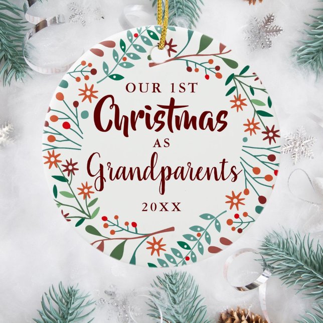 Our First Christmas Grandparents Floral Baby Photo Ceramic Tree Decoration (Creator Uploaded)
