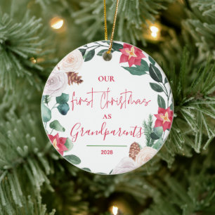 Our First Christmas Grandparents Floral Photo Ceramic Tree Decoration