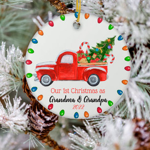 Our First Christmas Grandparents Red Truck, Lights Ceramic Tree Decoration