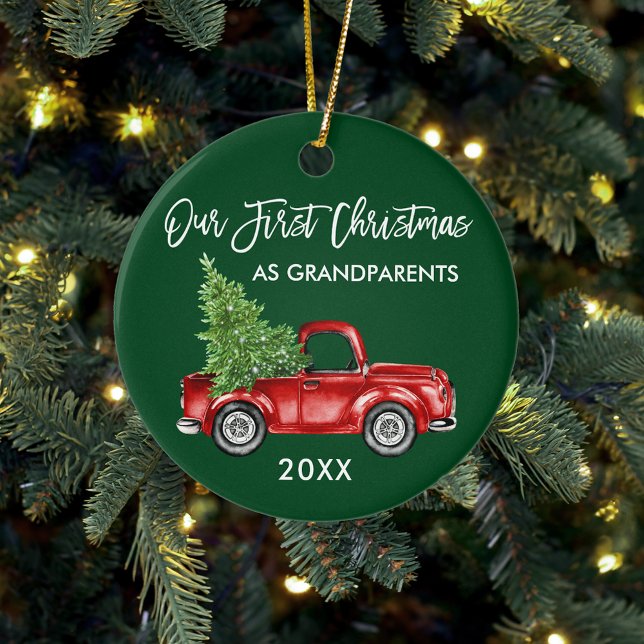 Our First Christmas Grandparents Truck Green Ceramic Tree Decoration (Grandparents First Christmas Ornament)