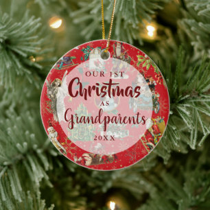 Our First Christmas Grandparents Vintage Red Photo Ceramic Tree Decoration