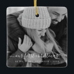 Our First Christmas Hand Lettered Photo Ceramic Ornament<br><div class="desc">Our First as Mr. and Mrs. Christmas Hand Lettered Black and White Photo Template Ornament with your name and picture makes a perfect Personalised Christmas Gift for newlyweds after their wedding. This modern and elegant photo Christmas ornament makes a great gift for a grandma,  grandpa,  mum or dad.</div>