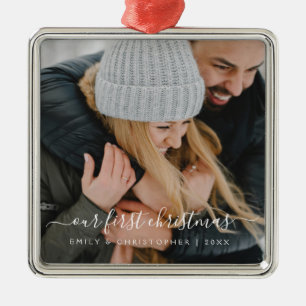 Our First Christmas Hand Lettered Photo Template Metal Tree Decoration