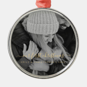 Our First Christmas Hand Lettered Photo Template Metal Tree Decoration