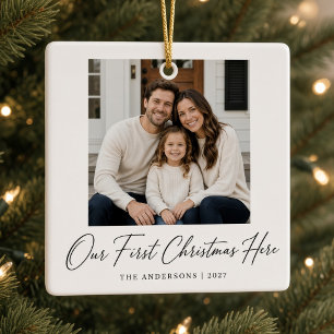Our First Christmas Here Personalised Family Photo Ceramic Ornament