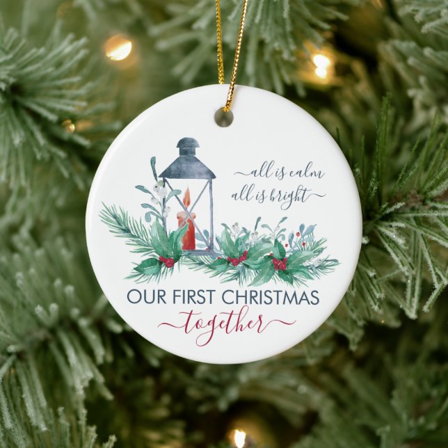 Our First Christmas Holly and Candlelit Lantern Ceramic Tree Decoration (Tree)