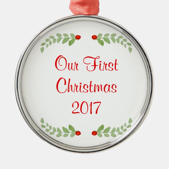 Our First Christmas Holly Metal Tree Decoration (Front)