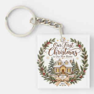 Our First Christmas in Our New Home 2026 Ornament Key Ring