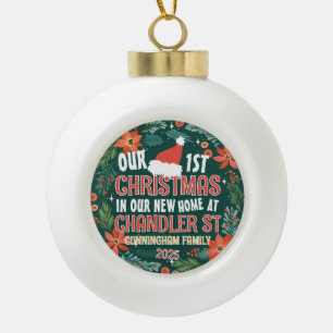 Our First Christmas in our New Home Bold Wreath Ceramic Ball Christmas Ornament