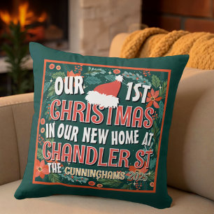 Our First Christmas in our New Home Bold Wreath Cushion