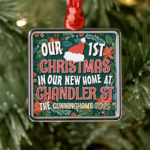 Our First Christmas in our New Home Bold Wreath Metal Tree Decoration