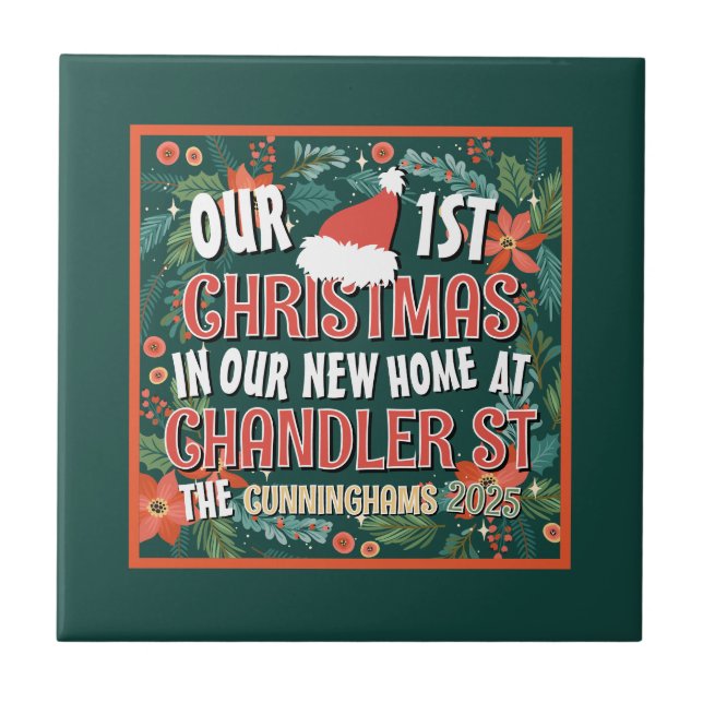 Our First Christmas in our New Home Bold Wreath Tile (Front)