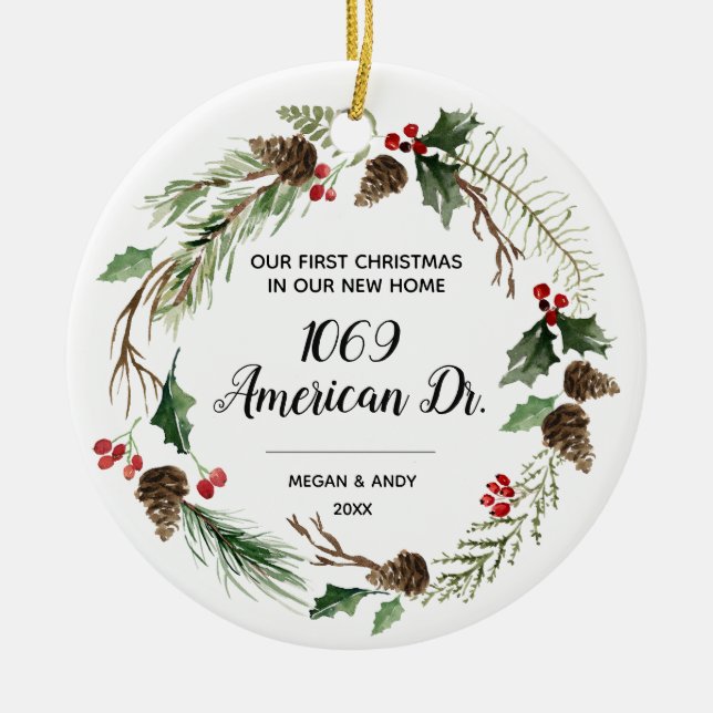 Our First Christmas in our new home Christmas Ceramic Tree Decoration (Front)