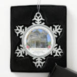 Our First Christmas in Our New Home Holiday Photo Snowflake Pewter Christmas Ornament<br><div class="desc">Celebrating a new home this year? Commemorate and create a memory with this "Our First Christmas in Our New Home" photo keepsake design. Simply add your photo, your family name, the year, your street address, city and state. Or, include whatever combination of information you like. Composite design by Holiday Hearts...</div>