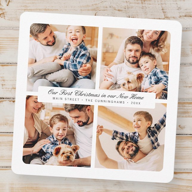 Our First Christmas In Our New Home Modern 4 Photo Holiday Card (Creator Uploaded)