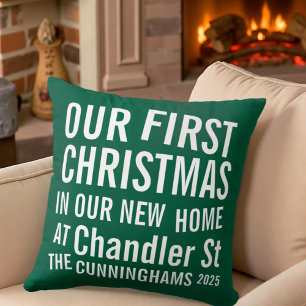 Our First Christmas in our New Home Modern Bold Cushion