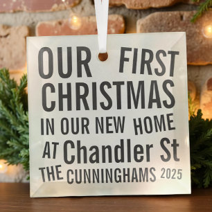 Our First Christmas in our New Home Modern Bold Glass Tree Decoration