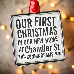 Our First Christmas in our New Home Modern Bold Metal Tree Decoration
